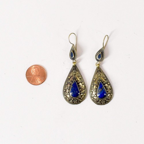 Lapis and Silver Colored Earrings Afghanistan - Picture 7 of 8