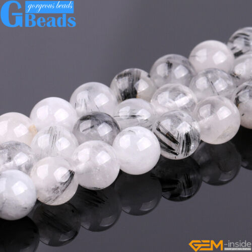 15" Natural Black Rutilated Quartz Beads Round Jewelry Making Gemstones Crafting - Picture 22 of 42