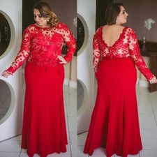 Plus Size Elegant Long Sleeves Mother of the Bride Dresses Lace Beaded Ball Gown