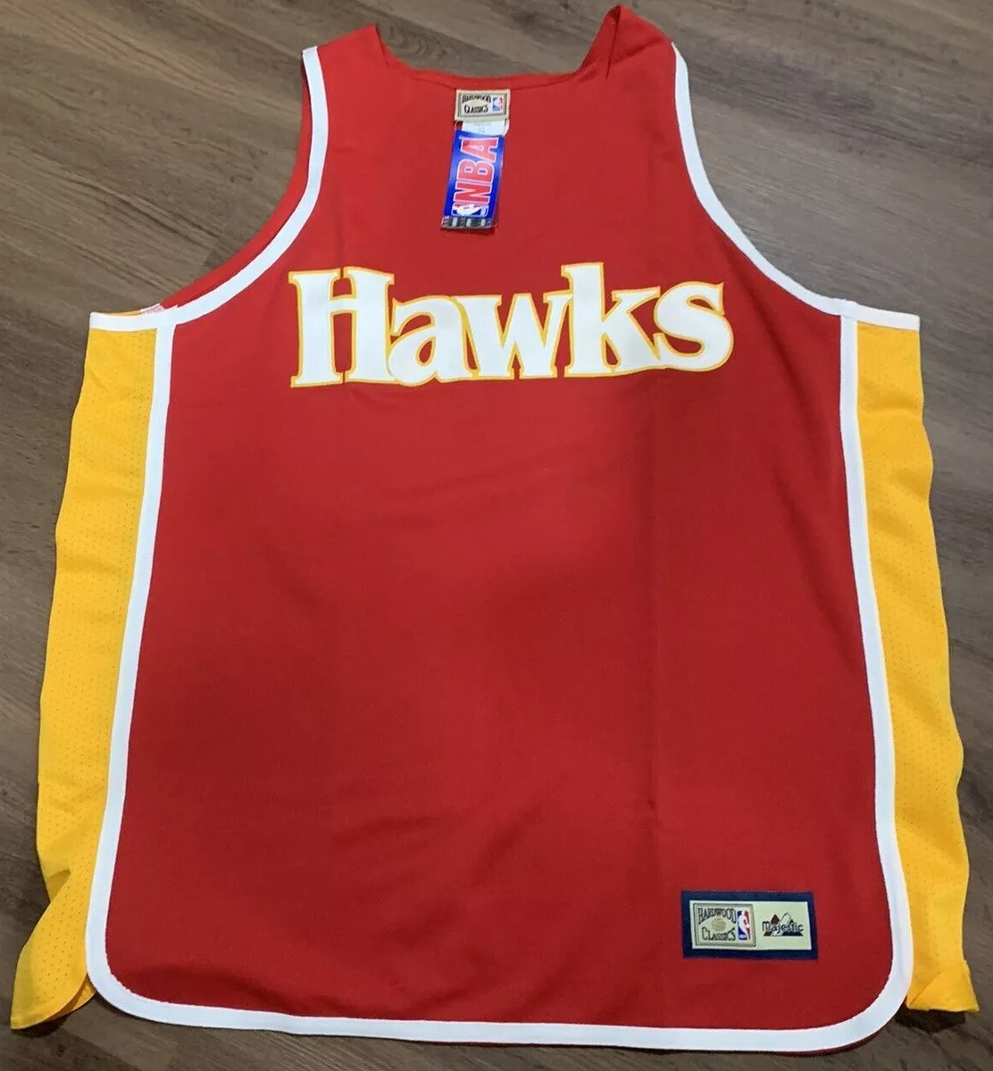 ATLANTA HAWKS Majestic Hardwood Classics RED Yellow Jersey Vintage