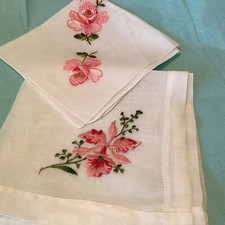 Lovely Ladies Pink  White Floral Handkerchiefs Lot Of 2