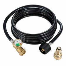 12FT Gas Grill Stove Propane Hose with Gauge Tank Adapter Converts QCC1/POL Kits