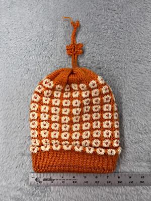 Handmade Beanie Toque Womens One Size Orange Crochet Knit