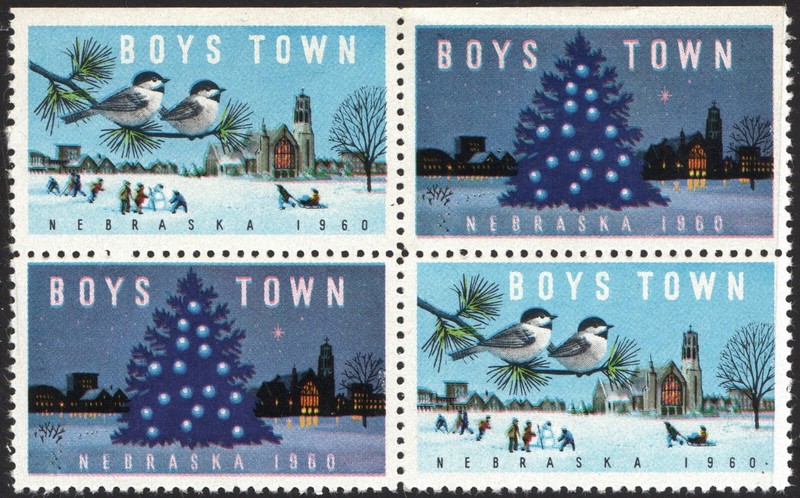 Boys Town Nebraska Christmas Cinderella Block of Four (1960) MNH