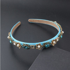 LUXURY BRAND NEW HANDMADE TURQUOISE RHINESTONE  PEARL HEADBAND HAIR ACCESSORY