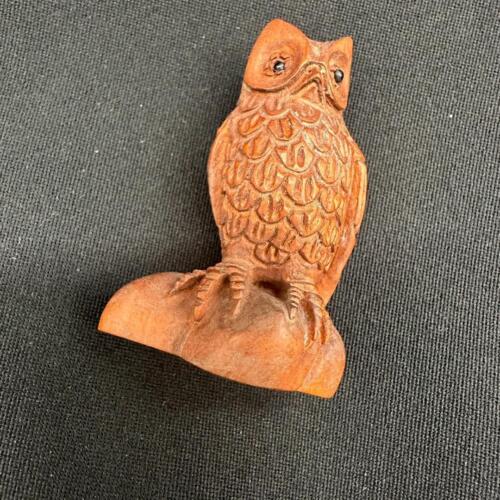 [Owl Wood Carving Netsuke Ornament amulet figurine Vintage Antique JAPAN JP - Picture 1 of 24