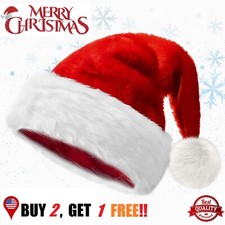 Christmas Santa Claus Hat Extra Thick Cosplay Costume Adults/Kids Plush Xmas Cap