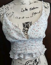 Coquette Fairy Cottage Womens Medium 8 Pink Floral Crop Babydoll Cami Top Y2k