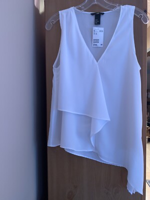 H & M Woman s White Sheer Diagonal V-Neck Pullover Top Size 6 NEW WITH TAGS!