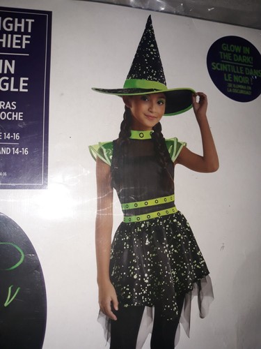 Witch Costume Midnight Mischief Glow In the Dark 2 Pc. Child Girls XL 14/16 NEW - Picture 3 of 5