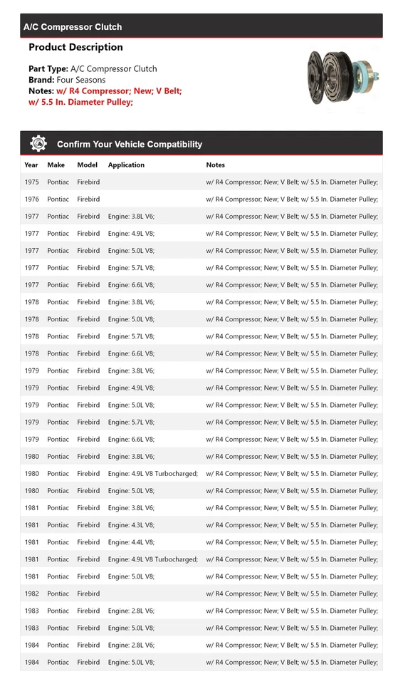 For 1975-1984 Pontiac Firebird A/C Compressor Clutch 4 Seasons 1976 1977 1978 - Image 2 of 4