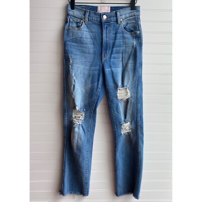 Revice Uptown Straight Ankle Jeans (Size 27 or 4) High Rise Distressed Raw Hem