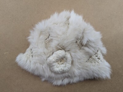 Wigens Rabbit Fur Hat Womens One Size White Stretch