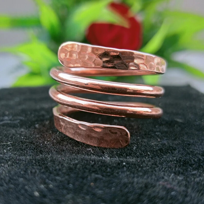 Solid Hammered Copper Ring Pure Copper Wrap Ring … - image 1