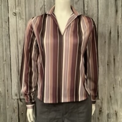 Vintage 70 s Alan Green Women s Blouse Brown/Ivory Stripe Size 10 Fits like S