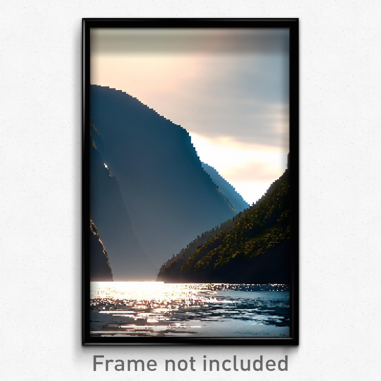 8 Bit Psychedelic Fjord Pixel Art Trippy Video Game Poster