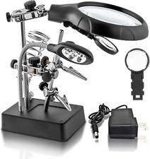 Desktop Led Lighted Magnifying Glass Soldering Station Adjustable Helping Hands