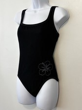 Vintage Sirena One Piece Swimsuit Black Purple Women Size 10 Flower Tropical