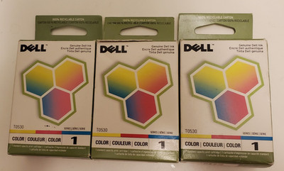 LOT OF 3 Genuine Dell TO530 Color Ink Cartridges - New Sealed