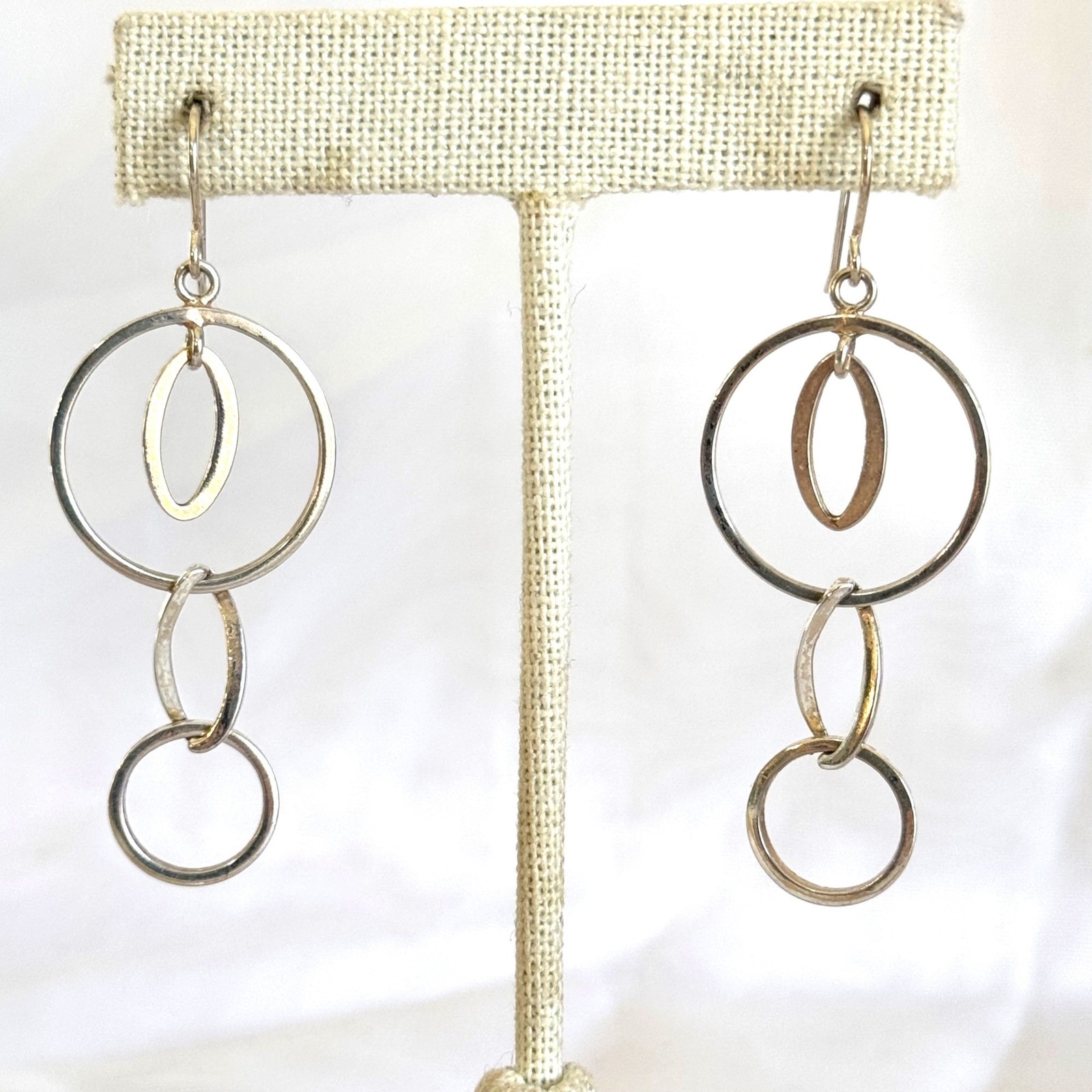 VTG Solid Sterling Silver 925 Circle Link Dangle … - image 1