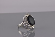 Sterling Silver Swirled Beaded Bezel Oval Black Onyx Band Ring 925 Sz: 7