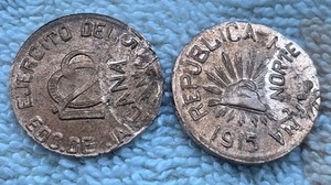 1915 MEXICO 2 CENTAVOS COIN EJERCITO DEL NORTE JALISCO TWO STRUCK ERROR