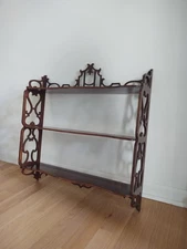 Vtg. Mahogany Victorian Gothic Style Chippendale Fret Work 3 Tier Wall Shelf