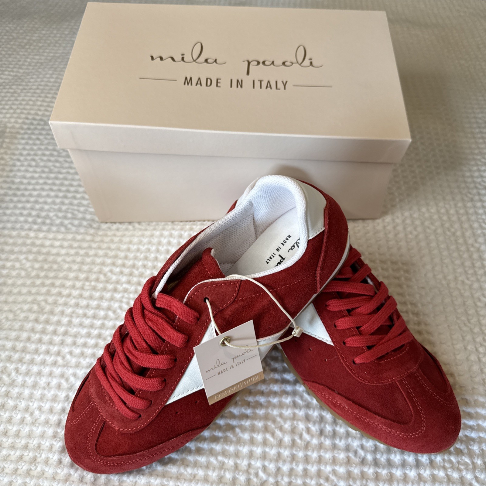 Mila Paoli Shoes Womens 7.5 Sneakers Leather Suede Red Made In Italy NIB