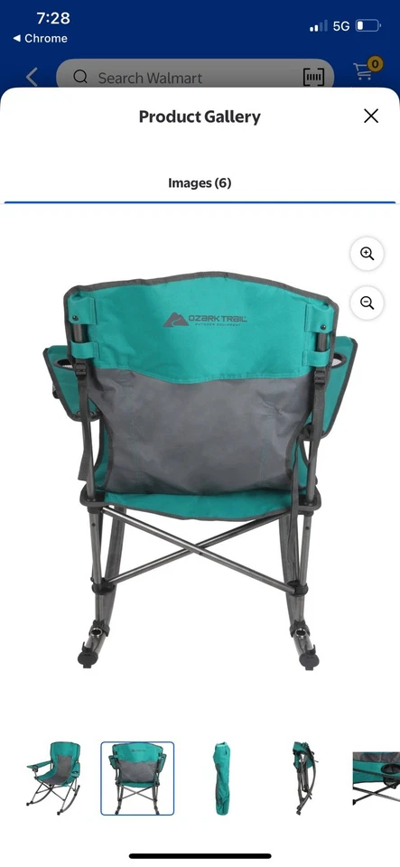 Silla mecedora Ozark Trail Tension 2 en 1 de malla, verde azulado y negro, desmontable Foto 2 de 4