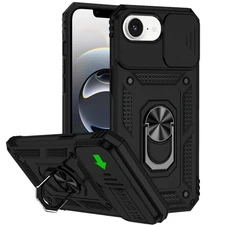 For iPhone 16e Case Shockproof  Ring Stand Camera Lens Cover + Tempered Glass