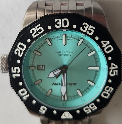 Aragon Men's Diver Turquoise Dial Automatic Silver Stainless Steel Watch