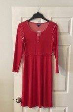 Chaps Vibrant Red Velvet Long Sleeve Dress size S length 41" bust32" brand