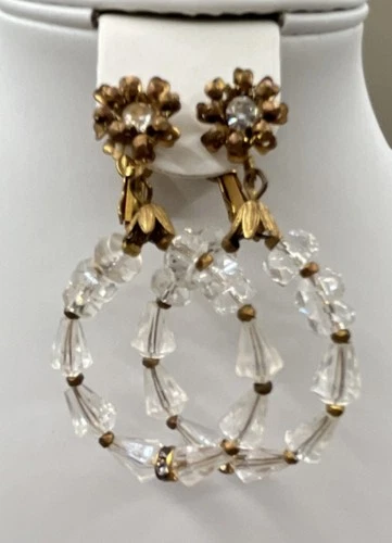 New ListingMiriam Haskell Vintage Beaded Hoop Screw Back Earrings Gold Tone Clear