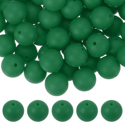 60 Pcs Silicone Beads, 15mm Bulk Beads for Keychain Making, Green