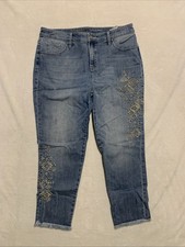 Chico's size 2 Blue Distressed So Slimming Girlfriend Slim Leg Ankle Jeans 12R
