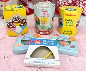 Vtg BETTY BRITE & BONDWARE Cup Cake Baking Cups/BETTY CROCKER Candles—6 Items