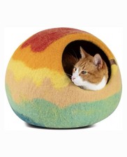 Meowfia Handmade Premium Felt Cat Cave Bed, Large, Tucson Sunset Merino Wool