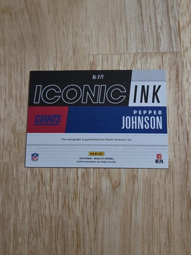 2018 Absolute PEPPER JOHNSON Iconic Ink Autograph #II-PJ New York Giants Auto - Bild 6 von 10