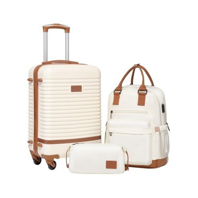 Suitcase 3 Piece Luggage Set - Toiltry Bag, Backpack, 20in Suitcase w/ TSA Lock