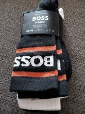 NWT HUGO BOSS MEN'S 3-PACK COTTON CREW SOCKS ITALY BLACK/ ORANGE/ WHITE 7-13