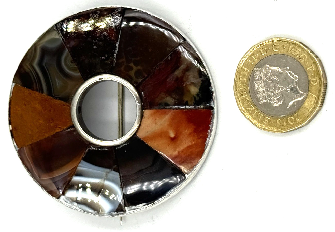 Antique Scottish Solid Silver and Agate Brooch Pi… - image 1