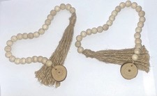 2Pcs Handcrafted Wood Bead Garland Jute Boho Decor Smooth Wooden Bead Accent