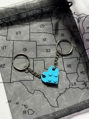 Blue Lego Heart Keychain Set