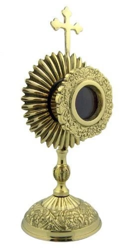 CREATIVE BRANDS Personal Reliquary Relic Case Brass Sacred Vessel Container, Budded Cross, 6.2"H
