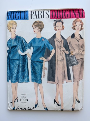 Vintage Vogue Paris Original 1093 Jacques Griffe 1950s Dress Coat Pattern, Sz 16