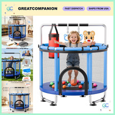 36"/55"/60" Kids Trampoline with Enclosure Net, Safety Pad Adjustable Bar - AS
