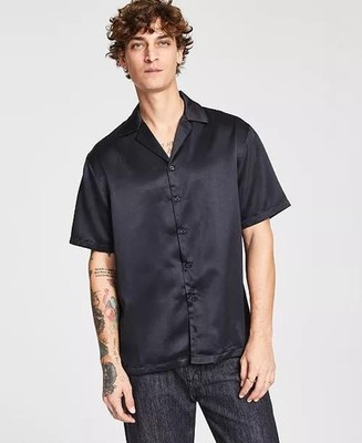 Jay Walker Tinsel Men's Satin Short Sleeve Button-Front Camp Shirt Size S NWT