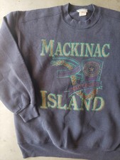 90s Vintage Sun Faded Distressed Mackinac Island Sweatshirt Cotton navy GEAR Tag