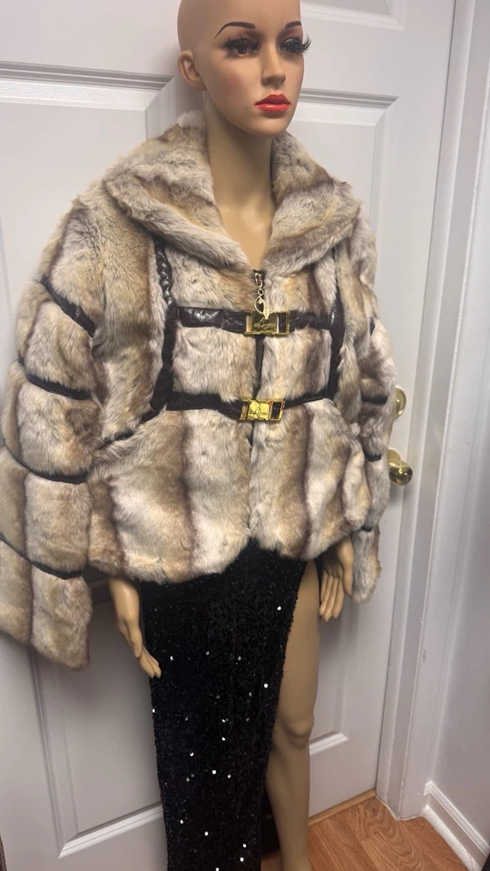 Abrigo Chaqueta Baby Phat Imitación Piel Cálida Mujer Talla XL Estampado Animal Marrón Corto Foto 4 de 4