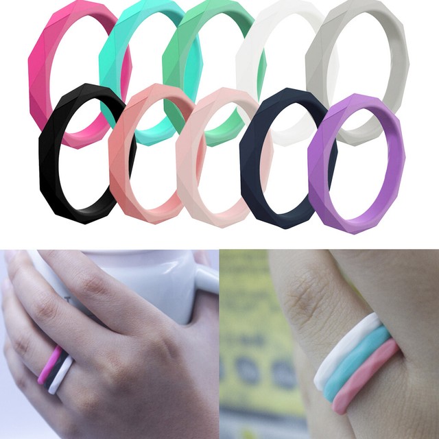 10 PACKS Set Women Silicone Ring Rubber Wedding Band Stackable Twist
